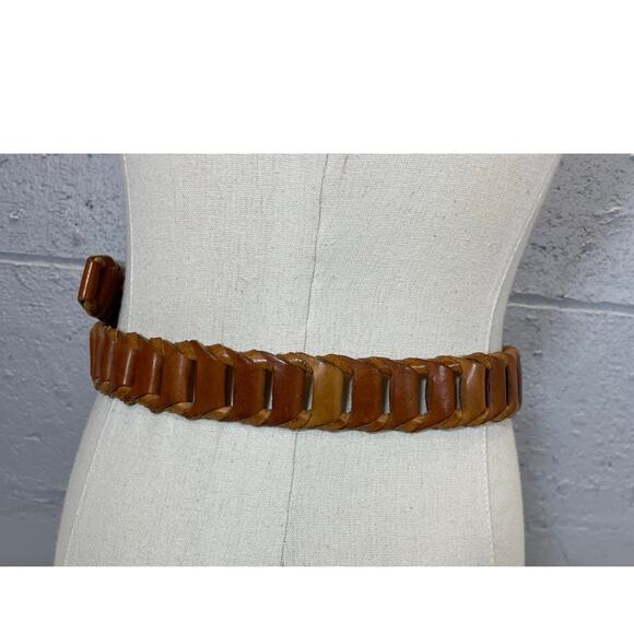 Vintage 1990s Brown Ladder Braided Leather Belt Italy Large main image 7